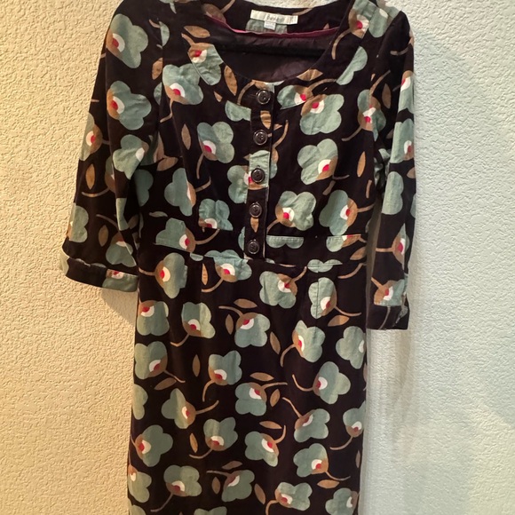 BODEN corduroy floral print dress. Size 6 Regular brown green, work wear, brunch - Picture 2 of 9